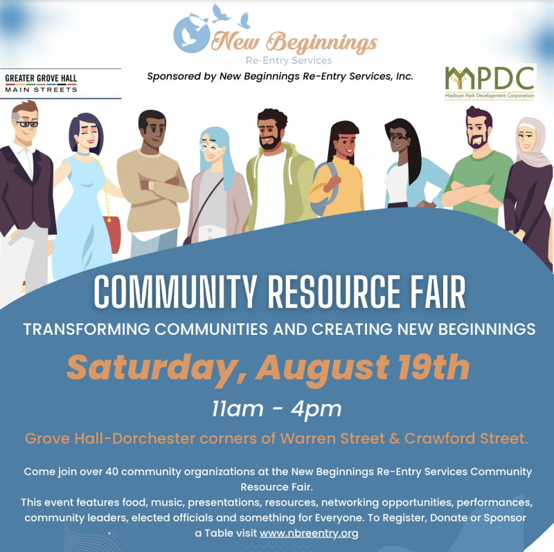 Come join over 40 community organizations at the New Beginnings Re-Entry Services Community Resource Fair